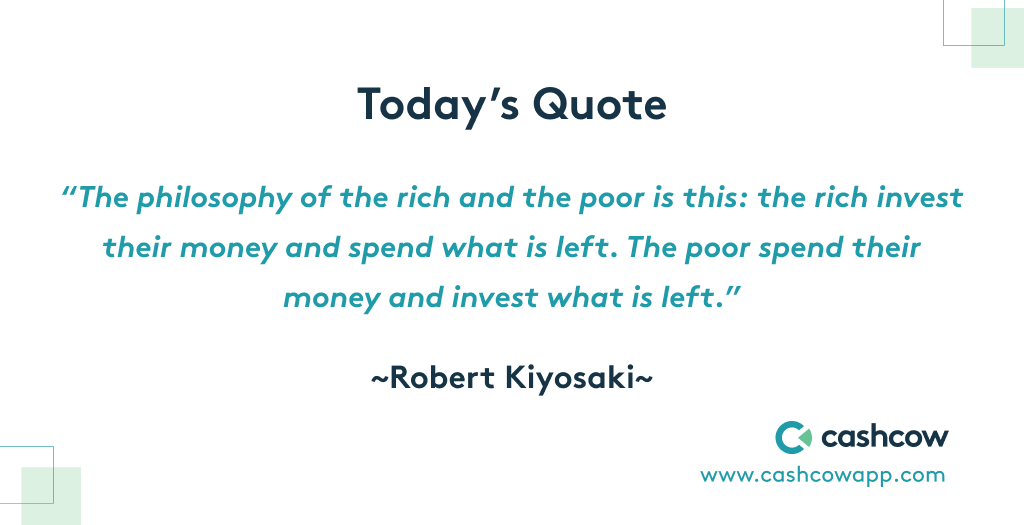 getcashcow's tweet photo. Invest your money then spend what is left.
#WiseWords #todaysquote #invest #cashcow #MoneyTalks #ThursdayMotivation #TBThursday https://t.co/gNRiQXbVQQ