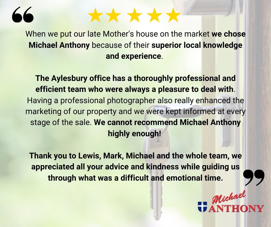 We pride ourselves on our professionalism, integrity, creativity and diligence, and we're so pleased we could help you and meet your expectations at what was a difficult time for you. Thanks for the kinds words #MichaelAnthony #Aylesbury #property
