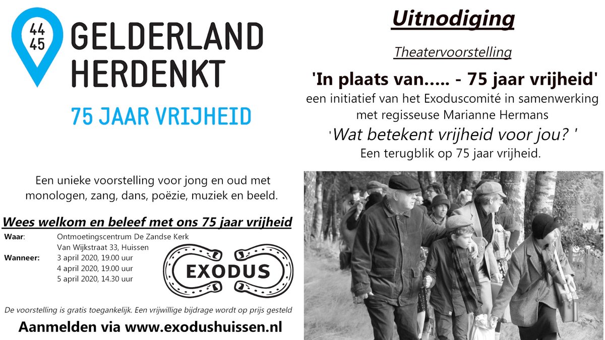 Herdenk met ons mee en meld je gratis aan voor een van de mooie theatervoorstellingen via exodushuissen.nl/inplaatsvan

#75jaarvrijheid #gelderlandherdenkt #exodushuissen #herdenken #Mariannehermans