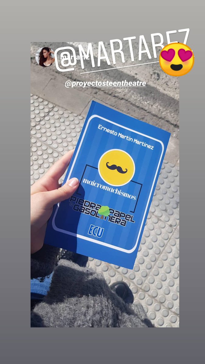 ErnestoMartinMz's tweet photo. Marta F. Nos envía esta foto con un ejemplar de #Maicromachismos #PPoG en su poder, ¡y nos recuerda que ya está disponible en #Gamma, junto a la @UA_Universidad! ❤️🎭 https://t.co/ky0j49Rssa