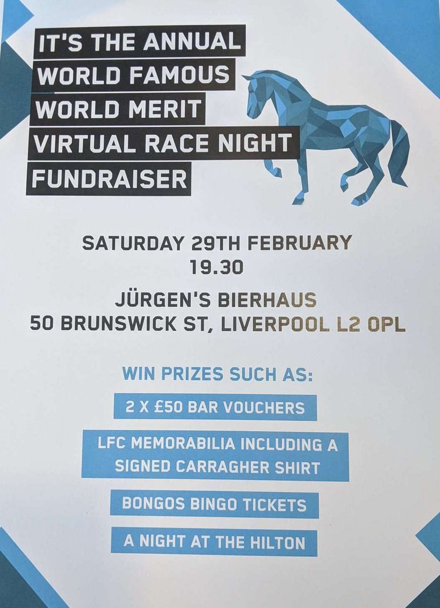 Weekend plans sorted 🥳

Get down to Jürgen's Bierhaus this Saturday for the annual virtual race night fundraiser 🐎

Check out the prizes that are up for grabs 🏆