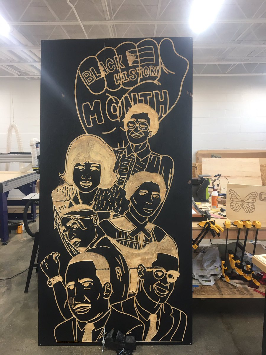 BrainerdVWeLab's tweet image. From student digital drawing to digital fabrication art installation #BlackHistoryMonth @VWeLabs @BHS_Excellence