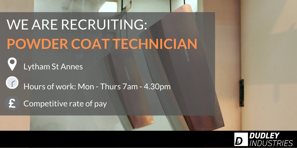 We are hiring!  We are searching for an experienced Powder Coat Technician to support our in-house facility.  Are you looking for a new opportunity or know someone in the #flydecoast? #mibhour #ukmfg