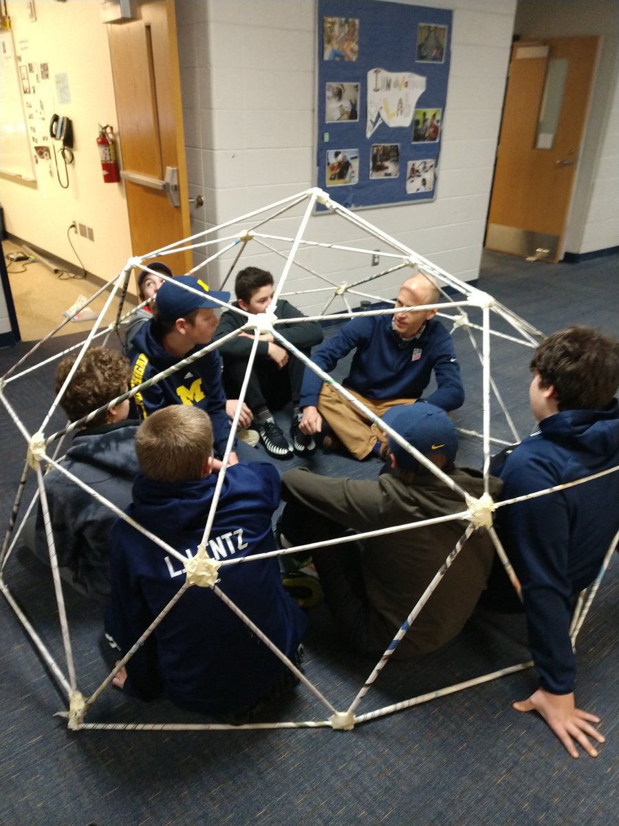 ktvance's tweet photo. Our last day of #EGRMSInnovationLab Advanced Engineering! #GeodesicDome #EngineeringEducation #NewspaperAndTapeOnly #HeWhoMakethBreaketh #engineering #HowMany8thGradersCanWeFit https://t.co/5z7TFp1ntV