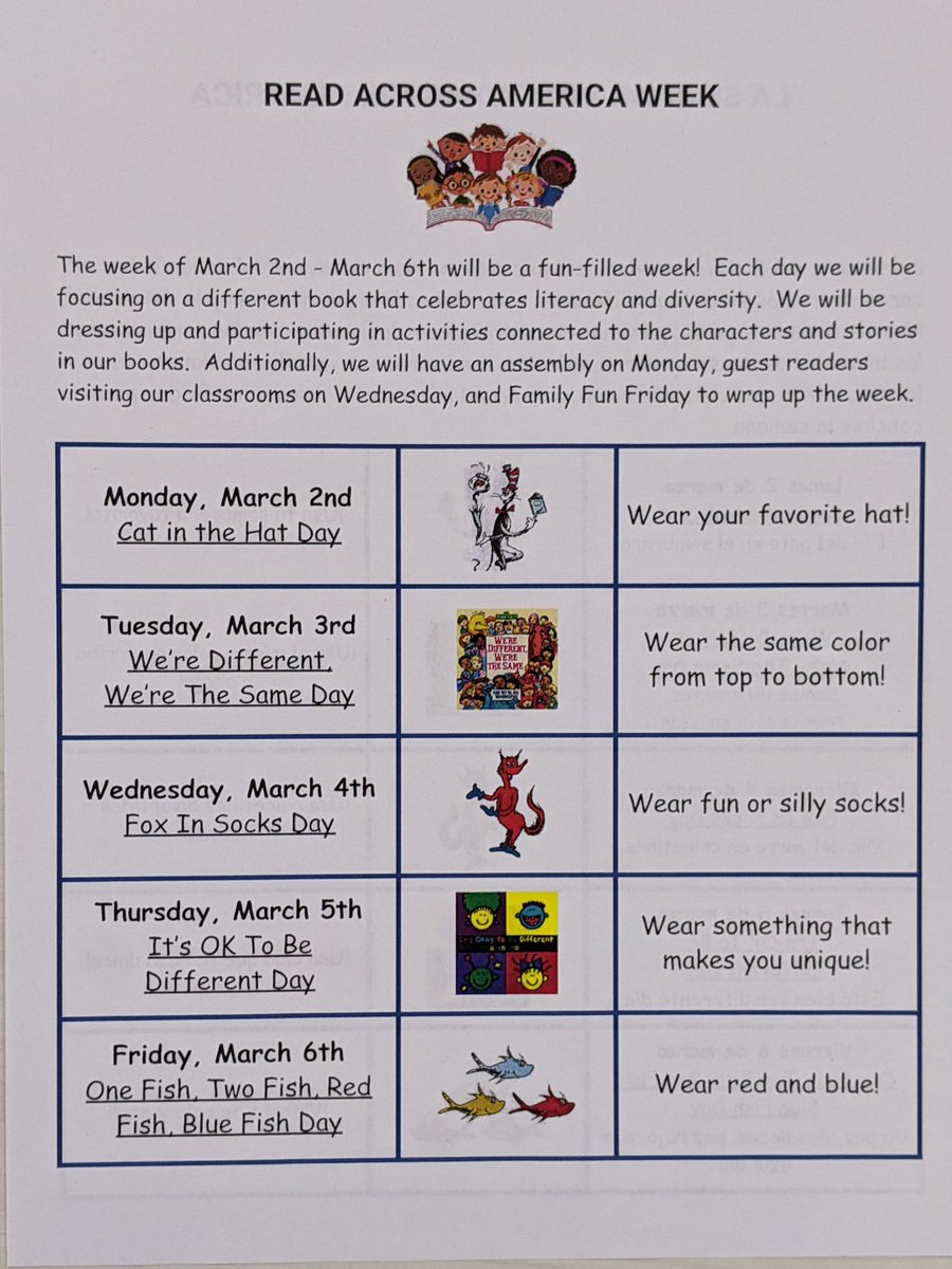 MrsCabreraLP's tweet photo. One of my favorite celebrations of the year is coming! So proud to promote literacy and diversity in our events and collaborate with @stolzies and @Miss_SCahill to put this together.  #ReadAcrossAmericaWeek #CelebratingDiversity #WhyECC #truenorthbrunswick @NBTECC @mrpassner https://t.co/aHAYRSHx9L