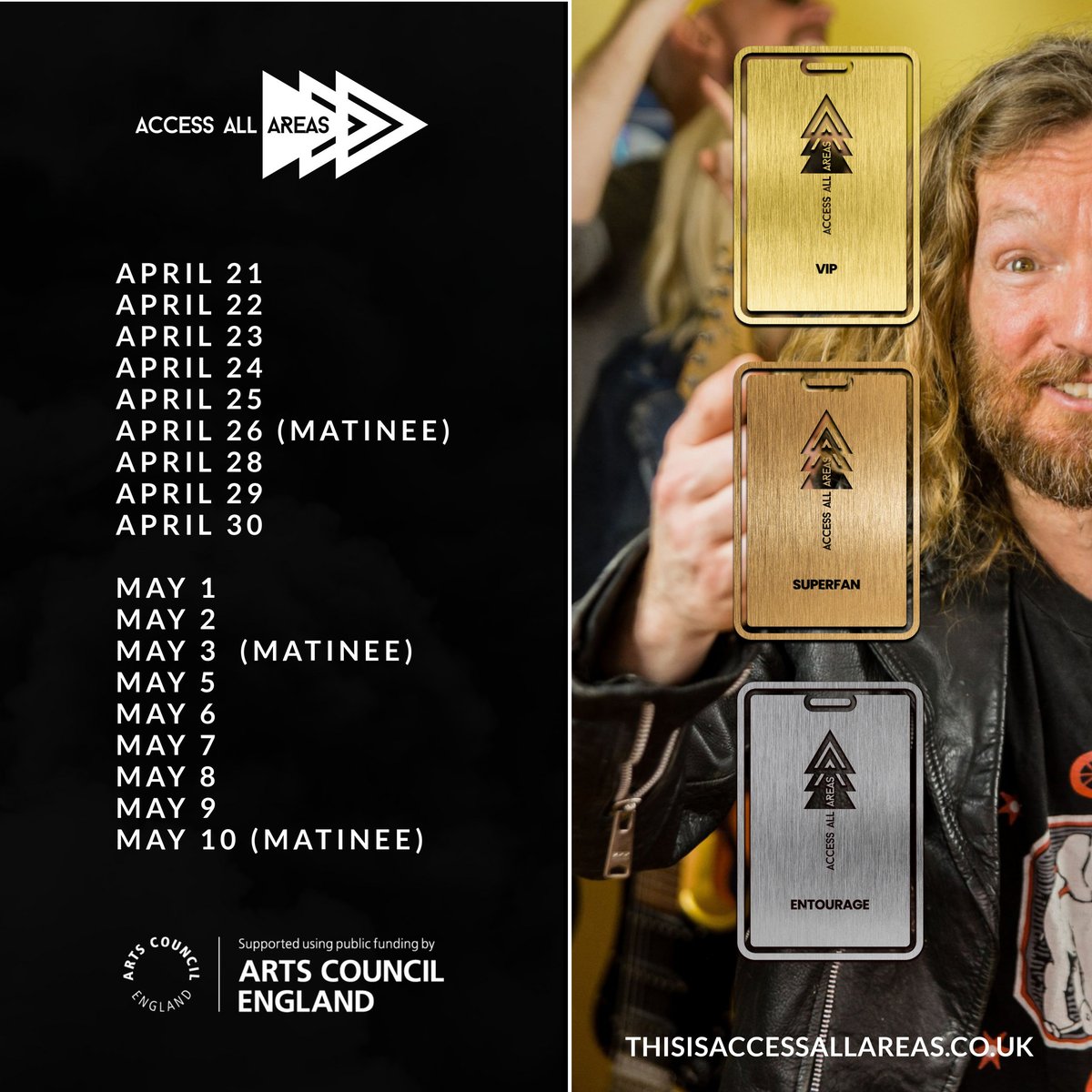 Now it’s up to you to choose your journey! Armed with your Access All Areas (AAA) Pass, your loyal comrades and an adventurous spirit, your night out soon transforms into a whirlwind of paparazzi, parties and plenty of crazy characters. 

.
Tickets: thisisaccessallareas.co.uk