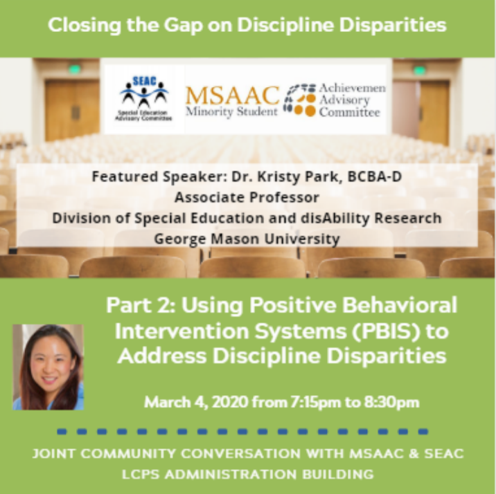 LCPSMSAAC's tweet photo. Hope to see you next Wed! We are proud to partner with @loudounseac for Closing the Gap on Discipline Disparities, Part 2. Mar. 4, 7:15 - 8:30 pm. LCPS Admin Bldg. #TogetherWork #LCPSEquity #InclusionForAll https://t.co/Yq0v13k2XZ