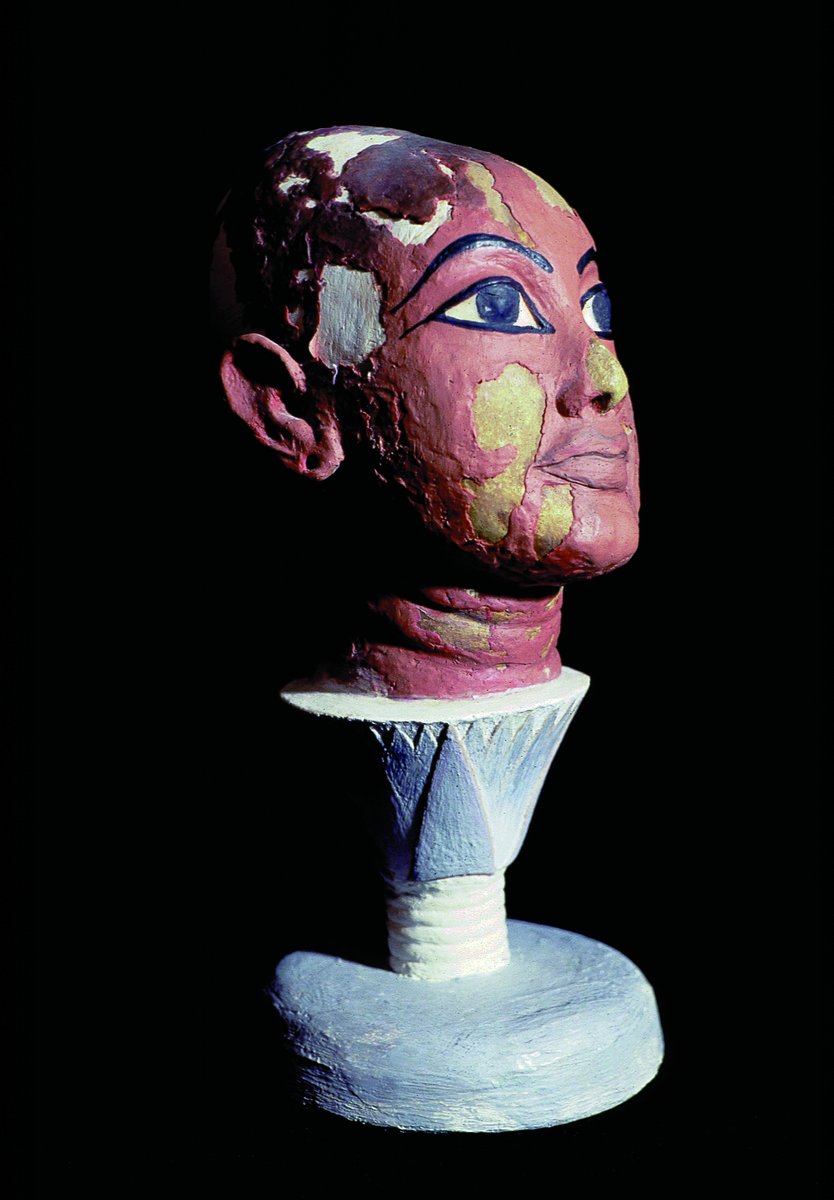 This exquisite head of the young Tutankhamun shows him being reborn from a blue lotus, symbolic of rebirth and immortality. This lovely head was one of the first objects found by Howard Carter.

This beautiful replica sits in our treasury room.
#tutankhamun