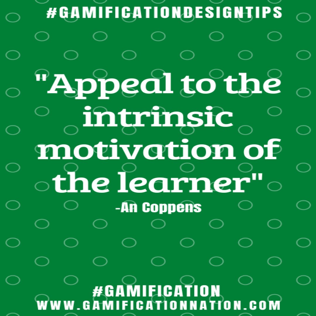 GamificationNat's tweet image. Daily #Gamificationdesigntips: Appeal to the intrinsic motivation of the learner.
#Gamificationdesigntip #Gamification #Gamificationnation #Design #Gamedesign #Gamificationdesign #Gamedesigntip