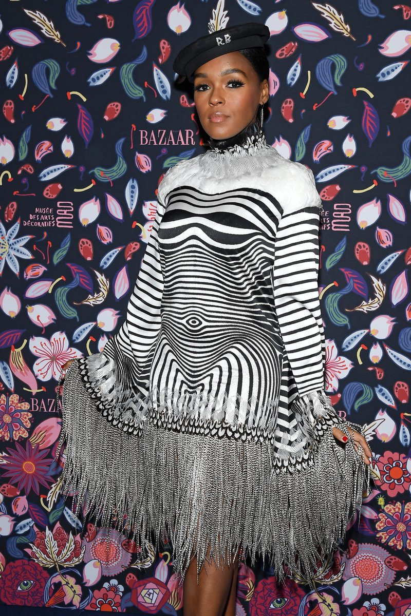 JPGaultier's tweet image. As light as a feather with @JanelleMonae  in #GaultierParis #AW19 stripe-tical dress at @harpersbazaarus ‘First in Fashion’ exhibition in Paris. #JanelleMonae