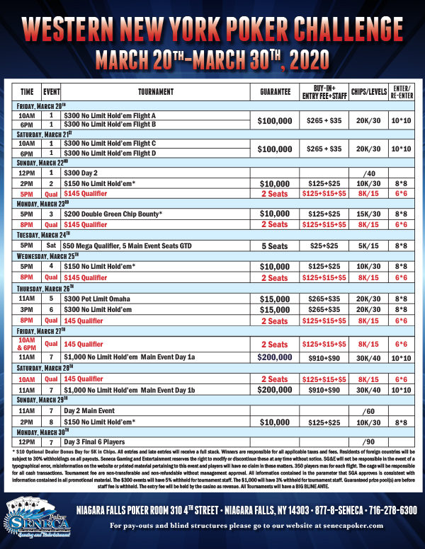 WNY Poker Challenge Warm Up kicks off this Friday!! $300 Buy-In with $100,000 Guaranteed Prize Pool.