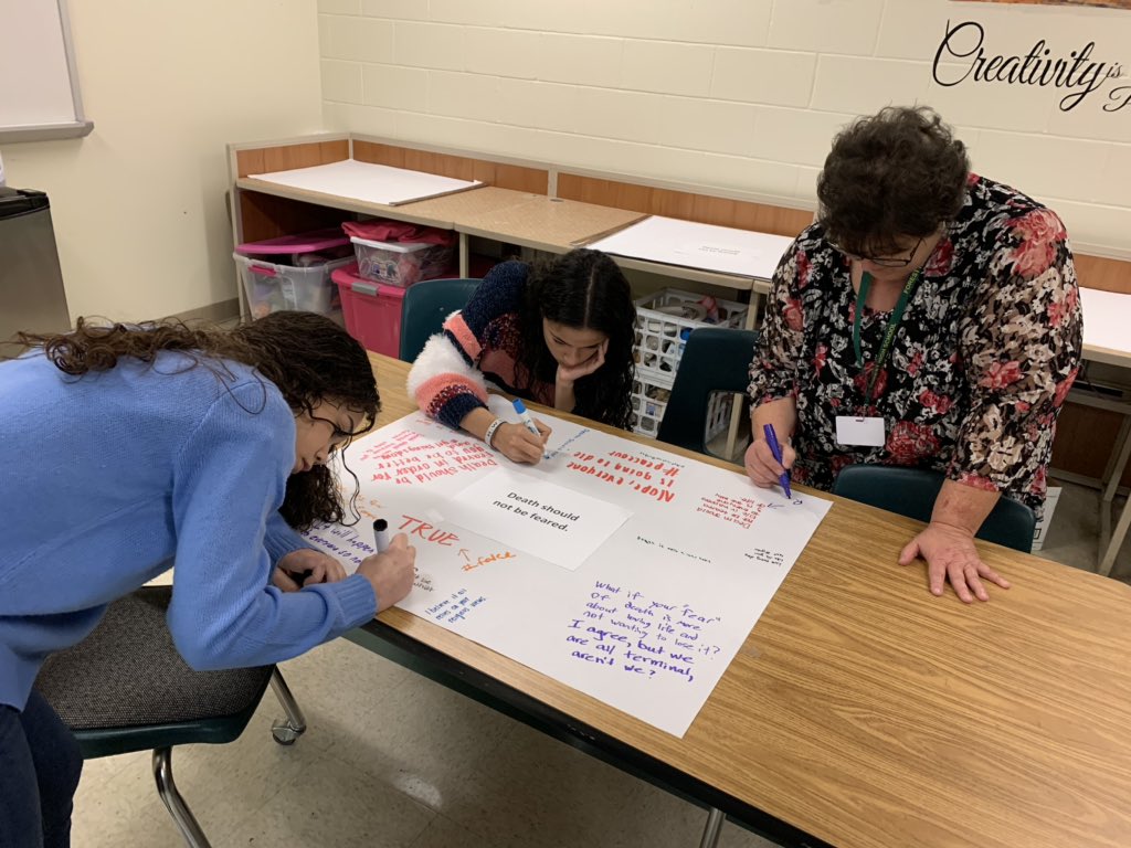 MCPS_Secondary's tweet photo. Students in Ms Almgren’s English class @FHS_WildcatLife hold a silent discussion via #tabletoptwitter https://t.co/4povrdLzkw