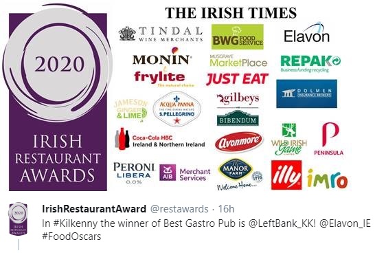 We would like to take a moment to say a big THANK YOU to everyone that has voted us for the Irish Restaurant Awards that took place last night! We're proud to say we won Best Gastro Pub in Kilkenny! Couldn't have done it without you! #FoodOscars #irishrestaurantawards #ThankYou