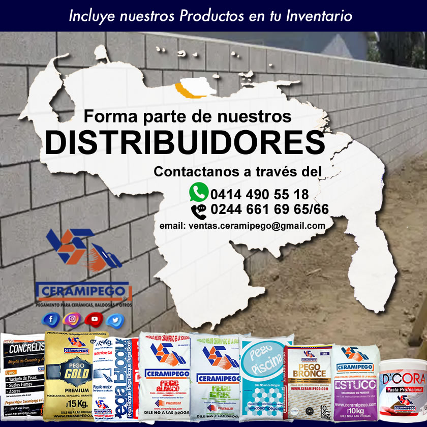 Forma parte de nuestros DISTRIBUIDORES A nivel Nacional, contactanos a través de los teléfonos: 02446616965/66
whatsapp 04144905518
o escribenos a ventas.ceramipego@gmail.com .
.
.
#ceramipego #morteros #construccion #venezuela #ferreterias