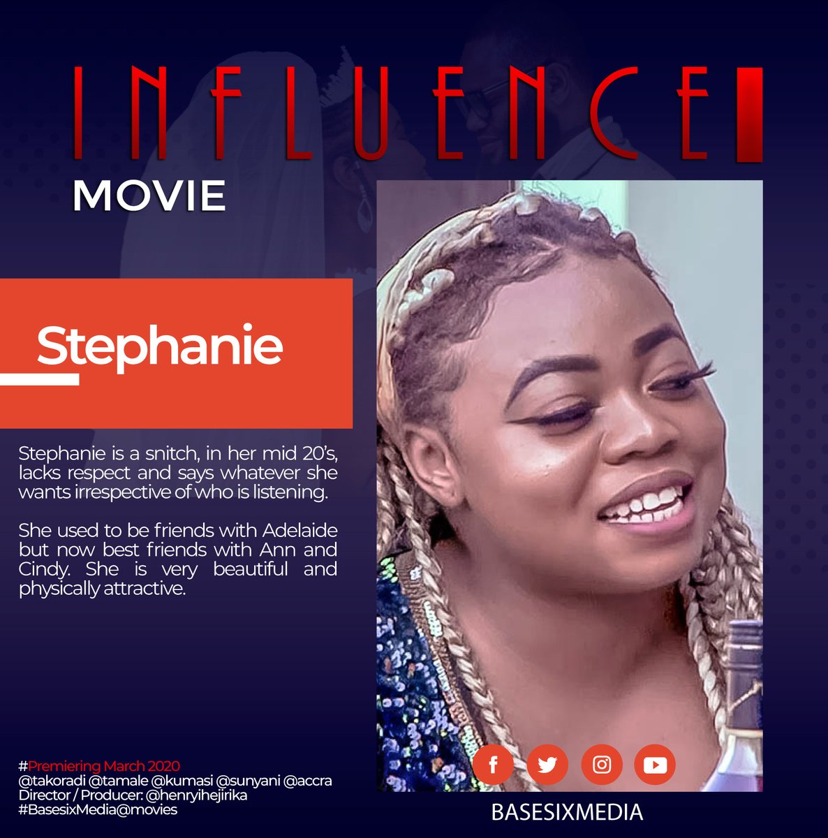 BasesixMedia's tweet photo. @KinaataGh @MOTACGhana Premiering Of Influence Movie on 1st March,2020 at Breakthrough Dome Tarkoradi,Time 4:https://t.co/s8fjz8iOSP Premiering|Kumasi|Tamale| Sunyani|Accra.Follow us on our social media platforms|#basesix Media|For more details| Call:0505398935
#INFLUENCEMOVIE #PREMIERING@tarkoradi https://t.co/km7wkeJi0S