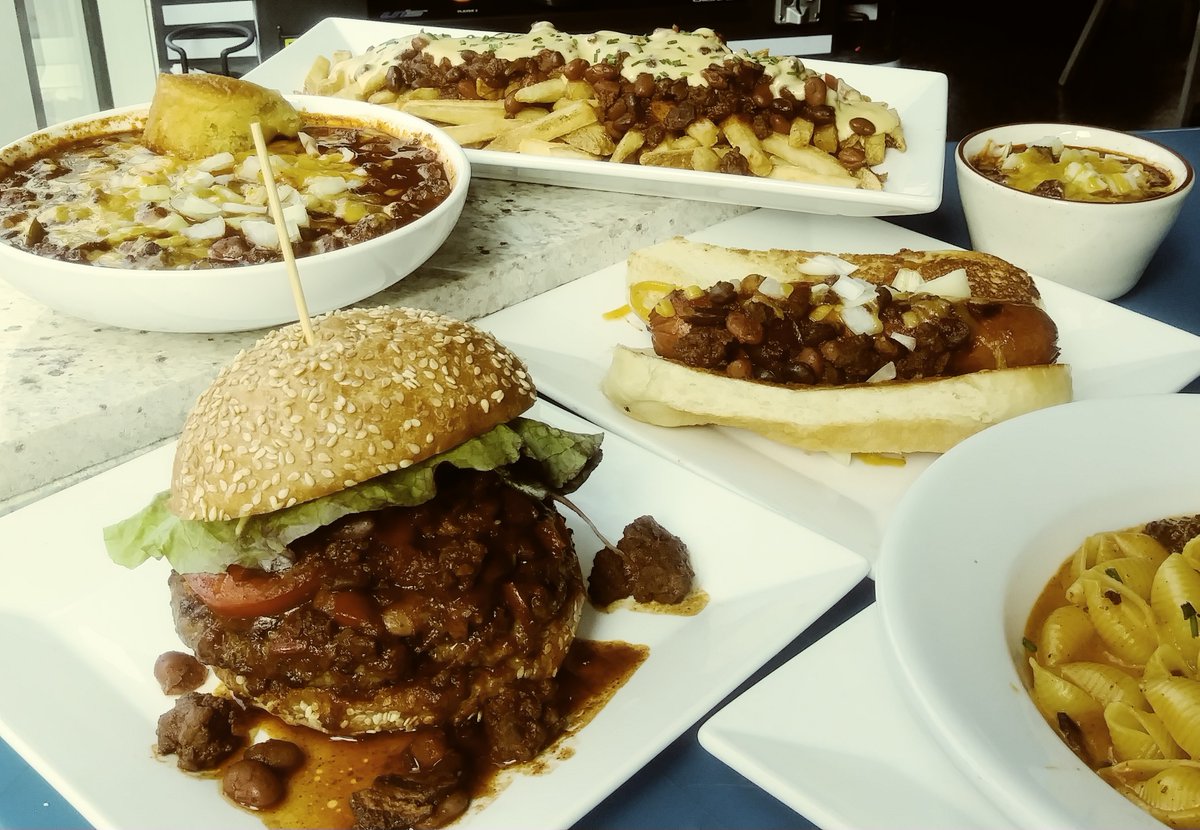 Choose your own chili adventure..Bowl with cornbread, Chili Dog, Chili Cheese Fries, Chili Burger, Chili Mac...Thank you Laney Family Farms for the beef! <a href="/EatOregonFirst/">LaneyFamilyFarms</a>   #nationalchiliday #ogpdx #bestchiliever #chooseyourownadventure