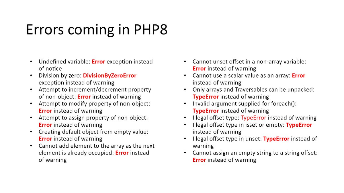 Lot of y'all are gonna have trouble upgrading to PHP 8. Better set errors to E_ALL *now* in dev and fix those NOTICES and WARNING.