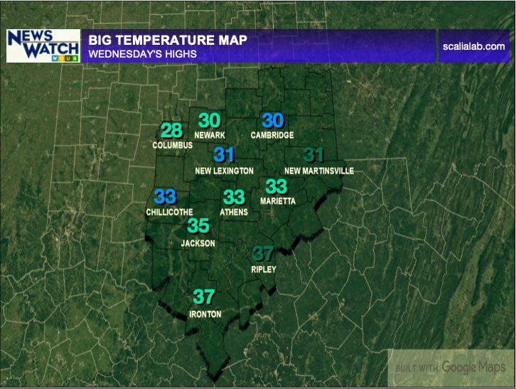 NewsWatch_WOUB's tweet photo. Some snow flurries are in Thursday’s #DailyWeatherForecast. ❄️

It will be cloudy all day with temperatures in the low to mid 30s. #ohwx #wvwx #kywx https://t.co/MGsmoVbIfV