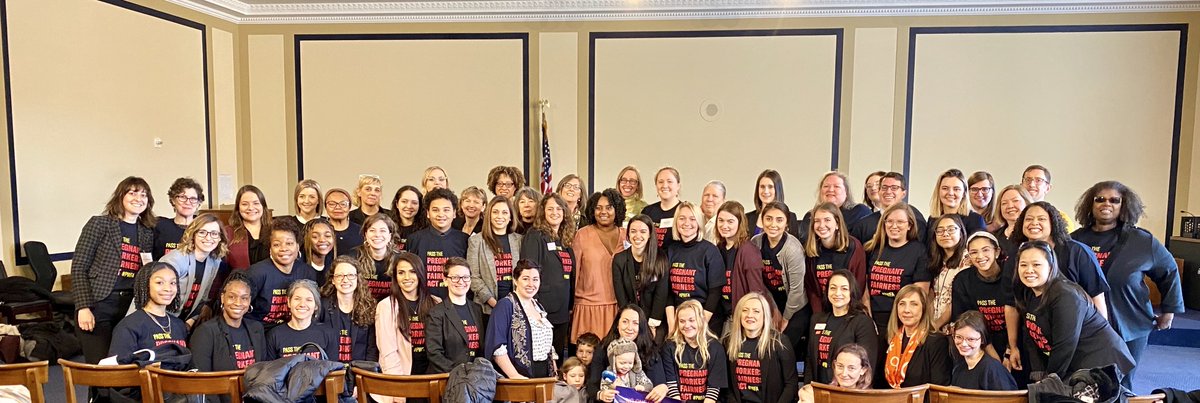 Image shows working people and advocates on Capitol Hill preparing for their lobby day to advocate for the Pregnant Workers Fairness Act.