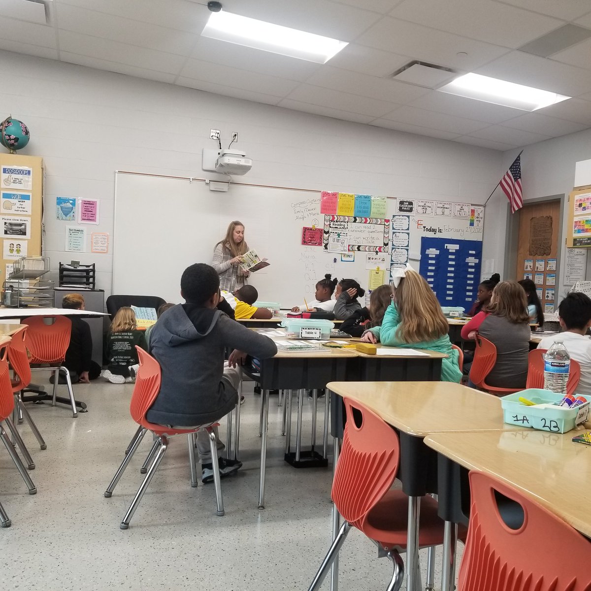 MrsKarenLong's tweet photo. OWP partners with teachers. We're in classrooms sharing demo lessons. Turn &amp; talk about how you can revise this sentence to add juicy sensory details that helps the reader see what's happening. I went in the pool becomes I felt the sun's rays as I splashed in the pool. @owpmu https://t.co/qNvh5bU6wv