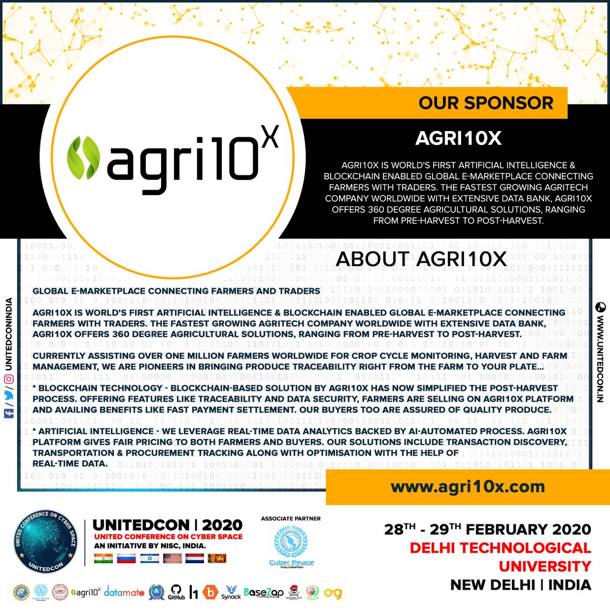 Thank You! Agri10x
13 Hours to Go
United Conference on Cyber Space (UNITED CON) on February 28 &amp; 29, 2020 at Delhi Technological University (DTU), Rohini, New Delhi, India 🇮🇳
Registration link: townscript.com/v1/e/united-co…
🇮🇳 🇷🇺 🇮🇱 🇺🇸 🇳🇱 🇱🇰
#UNITEDCON2020