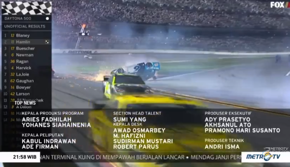 Metro_TV's tweet photo. #TopPicture Perlombaan Nascar Daytona menjadi penutup #TopNews malam hari ini. Terima kasih telah menyaksikan #TopNews, saksikan program selanjutnya hanya di @Metro_TV atau streaming melalui https://t.co/SOzNo2XJsm https://t.co/YWcIkLPLPb