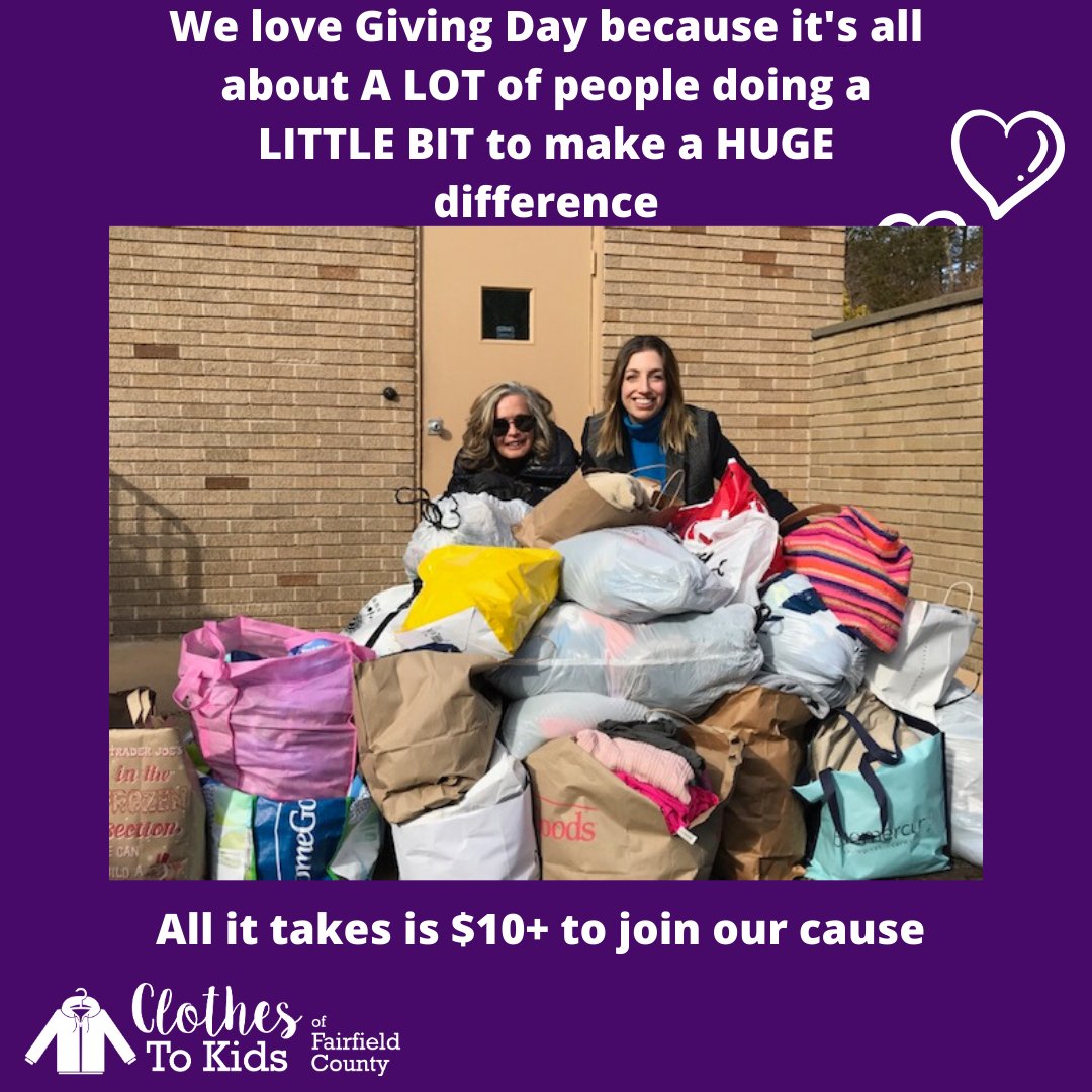 A lot of our clothing comes from donations but if we r low in a size/item or don't have enough options in a size for an appnt we buy the items we need, help ensure we always have clothes 4 CTKF kids w/ $10+ ow.ly/UTk950yx8vM

#ClotheaChildChangeaLife #FairfieldCountyGives