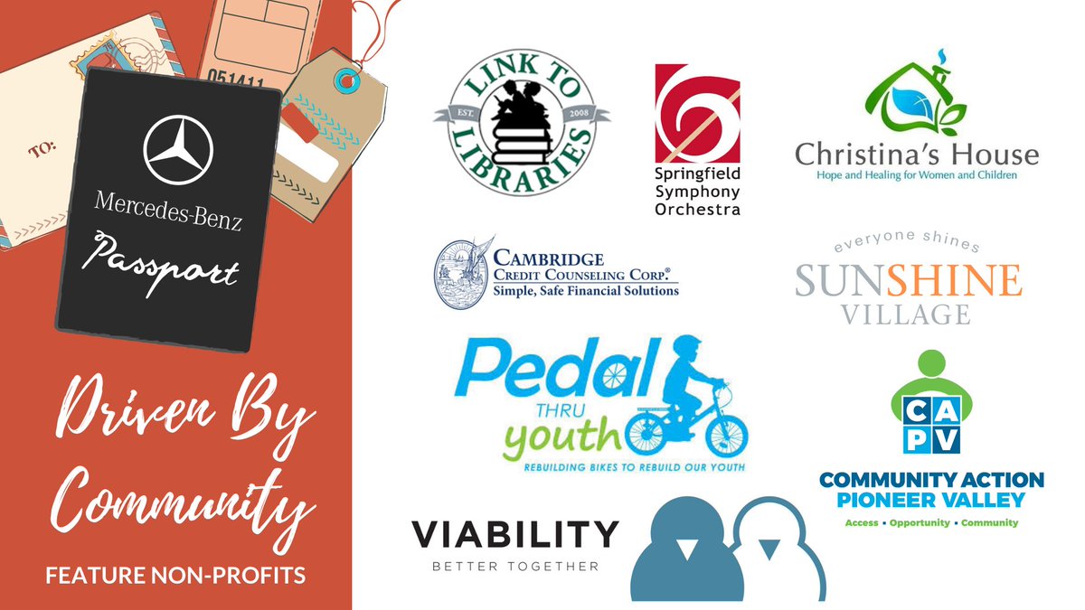 The Pioneer Valley is #DrivenByCommunity. The #DrivenByCommunity event will feature the following non-profits at <a href="/mbspringfield/">Mercedes-Benz of Springfield</a> on March 4th from 5:00 PM to 7:00PM! Register today at bit.ly/DrivenByCommun… 

#DrivenByCommunity #Non-Profits
