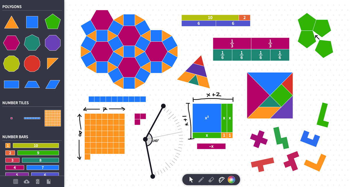 MathigonOrg's tweet photo. Polypad is our library of virtual manipulatives: polygons, number grids, fraction bars, algebra tiles, tangram, pentominoes, and more. Let us know what you use them for! #math #mtbos
https://t.co/Ol1PLzrbjr https://t.co/AheVQPDoOF