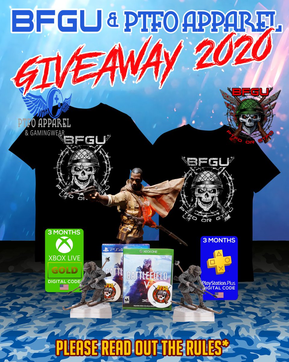 BFGamersUnited's tweet photo. BFGU &amp; PTFO Aparrel Giveaway 2020
@ApparelPtfo
 Follow the instruction on numerous ways to enter.  
https://t.co/20SOuqP42X https://t.co/BPQVPnUIwd