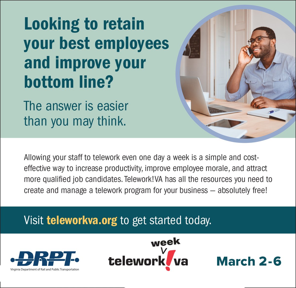 Telework week is March 2 - 6 #telework #teleworkweek
