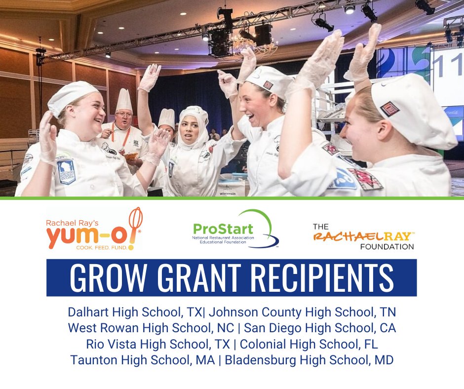 Eight high schools from across the country will receive special funding to upgrade and expand their @ProStart programs thanks to $425K in grants from The #RachaelRayFoundation and @rachaelray's @yum_o Organization. #ProStartGrowGrant

Read more here: bit.ly/2Vr98SF