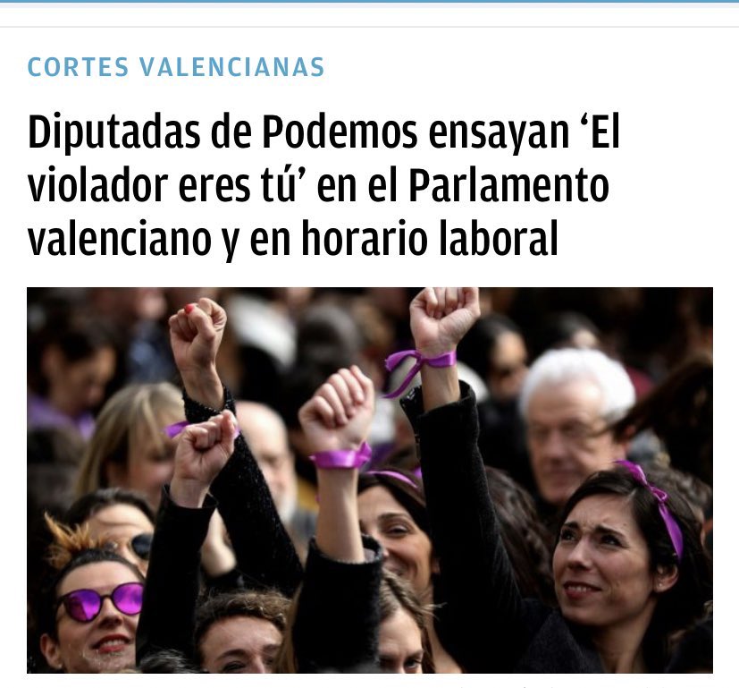 Diputadas de Podemos ensayan “el violador eres tú” en el Parlamento valenciano y en horario laboral.
Pero ni una palabra de solidaridad con la niña tutelada  por la Generalitat víctima de abuso sexual y ni apoyo a que se investigue ese y otros casos