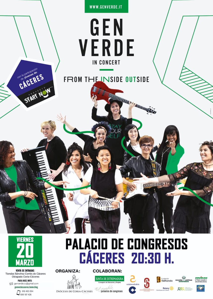 genverdecaceres's tweet photo. Ya a la venta entradas para el #Concierto #FromTheInsideOutside, 20 marzo, 20:30 H, #PalacioCongresos @GenVerde_music ¡No te quedes sin la tuya! Venta:
📌 Tiendas #SánchezCortés
📌 Obispado @CoriaCCDiocesis  
✅#GenVerdeEnCáceres✅
‼Si no estás en #Cáceres haz tu encargo‼+👇👇 https://t.co/DNKQEAvTcA
