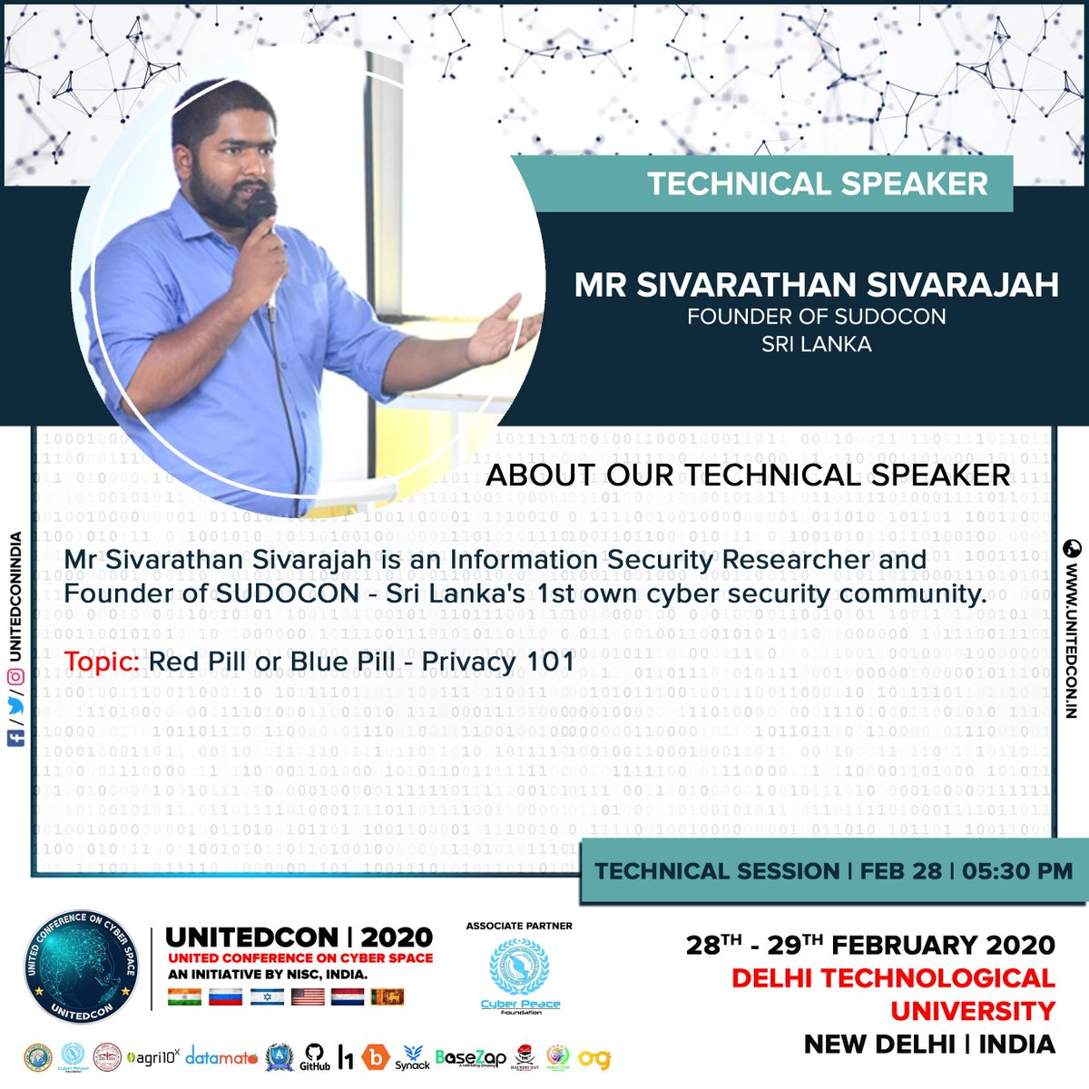 Get Ready 💚
12 Hours to Go ...!!!
United Conference on Cyber Space (UNITED CON) on February 28 &amp; 29, 2020 at Delhi Technological University (DTU), Rohini, New Delhi, India 🇮🇳
Registration link: townscript.com/v1/e/united-co…
🇮🇳 🇷🇺 🇮🇱 🇺🇸 🇳🇱 🇱🇰
#UNITEDCON2020