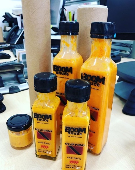 The best bit about having Maryann from <a href="/BoomSauce10/">Boom Sauce</a>  come into the office is the free samples she brings in!!! Great to work with a brilliant local company on exciting new projects!
#hotsauce #chilli #feeltheburn🔥