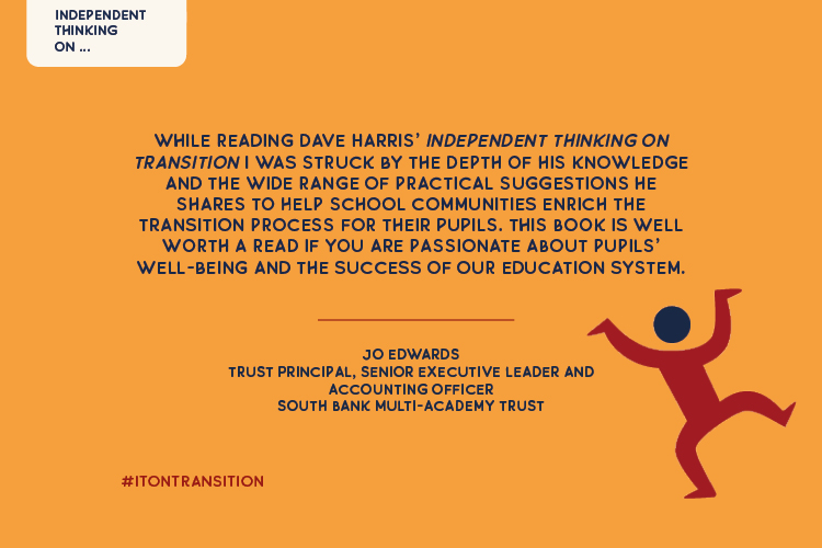 itPressUK's tweet photo. A great review for Dave Harris' Independent Thinking on Transition, a book all about how primary and secondary schools can better collaborate on the transition between the two phases! Order your advance copy here >> https://t.co/q9zkgq3UUO #ITonTransition @bravehead https://t.co/KjJOdMRGt8
