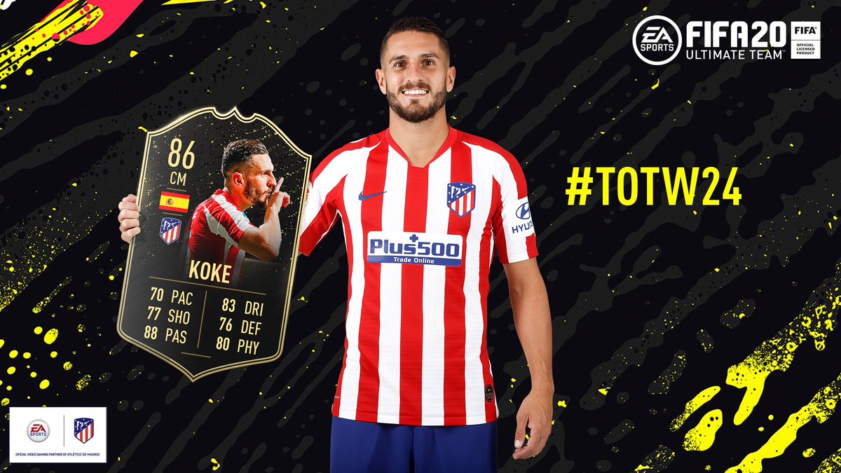 atletienglish's tweet image. [🎮] ©️ @Koke6 has made the @EASPORTSFIFA #TOTW after his performance in the last @LaLigaEN match! ⚽🙌 

👏 Congrats captain! 🔝

🔴⚪ #AúpaAtleti | ⚽ #FIFA20