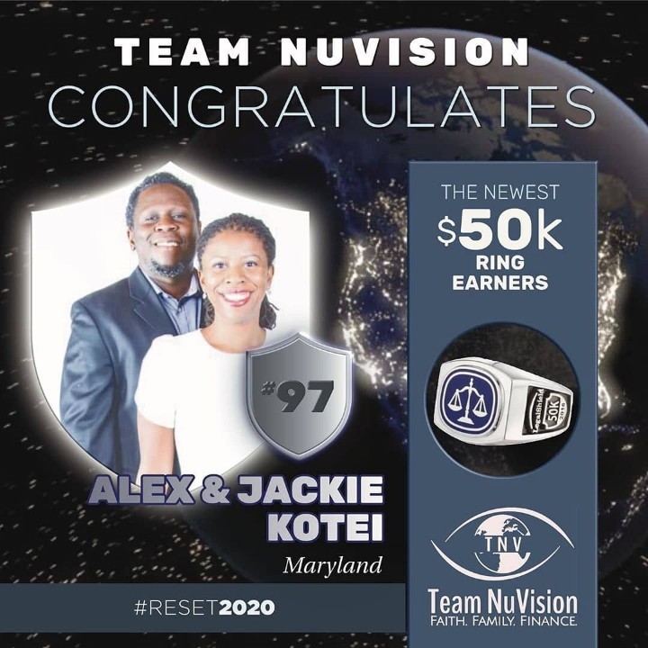therealtnv's tweet photo. Congratulations To The Newest &amp; 97th Ring Earners on Team NuVision...Alex and Jackie Kotei from Maryland! 🔥🔥 #NuVisionNation #Reset2020 https://t.co/k7Cl7bwcnf