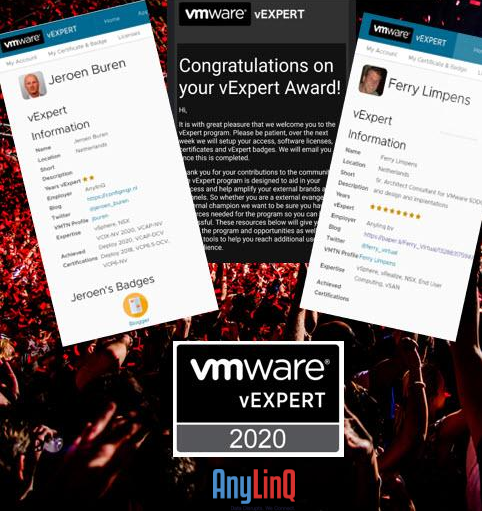 AnyLinQ's tweet photo. AnyLinQ feliciteert collega's @Ferry_Virtual en @jeroen_buren met het (wederom) behalen van de jaarlijks uitgereikte #vExpert Award. Fantastisch gedaan allebei!
#Cloud #VMware #DataDisrupts #WeConnect #AnyLinQ https://t.co/82Y4yhmloA