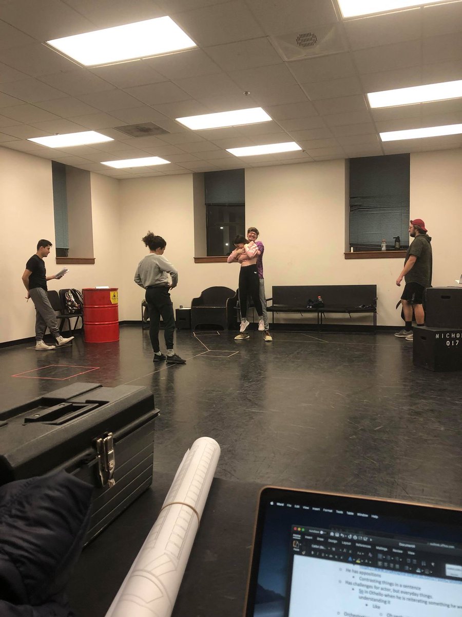 KStateTheatre's tweet photo. Swords, axes, and flails oh my! ⚔️🪓🗡 Jacquie Loewen, our fight choreographer from Montreal, Canada with student assistant choreographer, Jackson Wilks are working with actors to bring this epic tale to life! 
#seetheatre #macbethksu #experiencemtd #fightchoreography https://t.co/DvxwaDMGxs