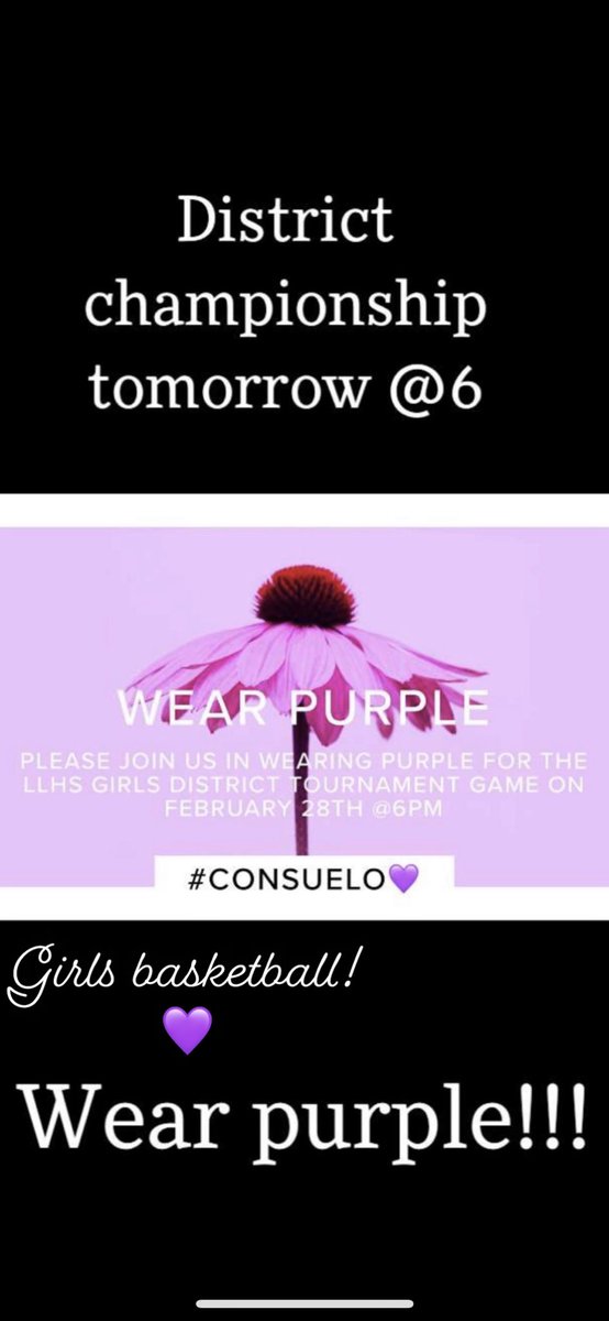 Districts for the girls basketball game TOMORROW NIGHT. Show up and support them!!! Wear purple 💙💜🧡