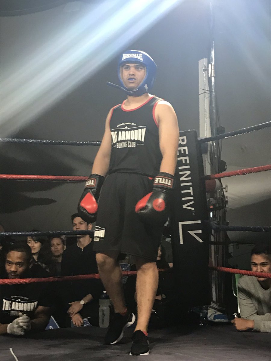 erin_drayton's tweet image. My cousin, ready in the ring, at Financial Services Fight Night 🥊