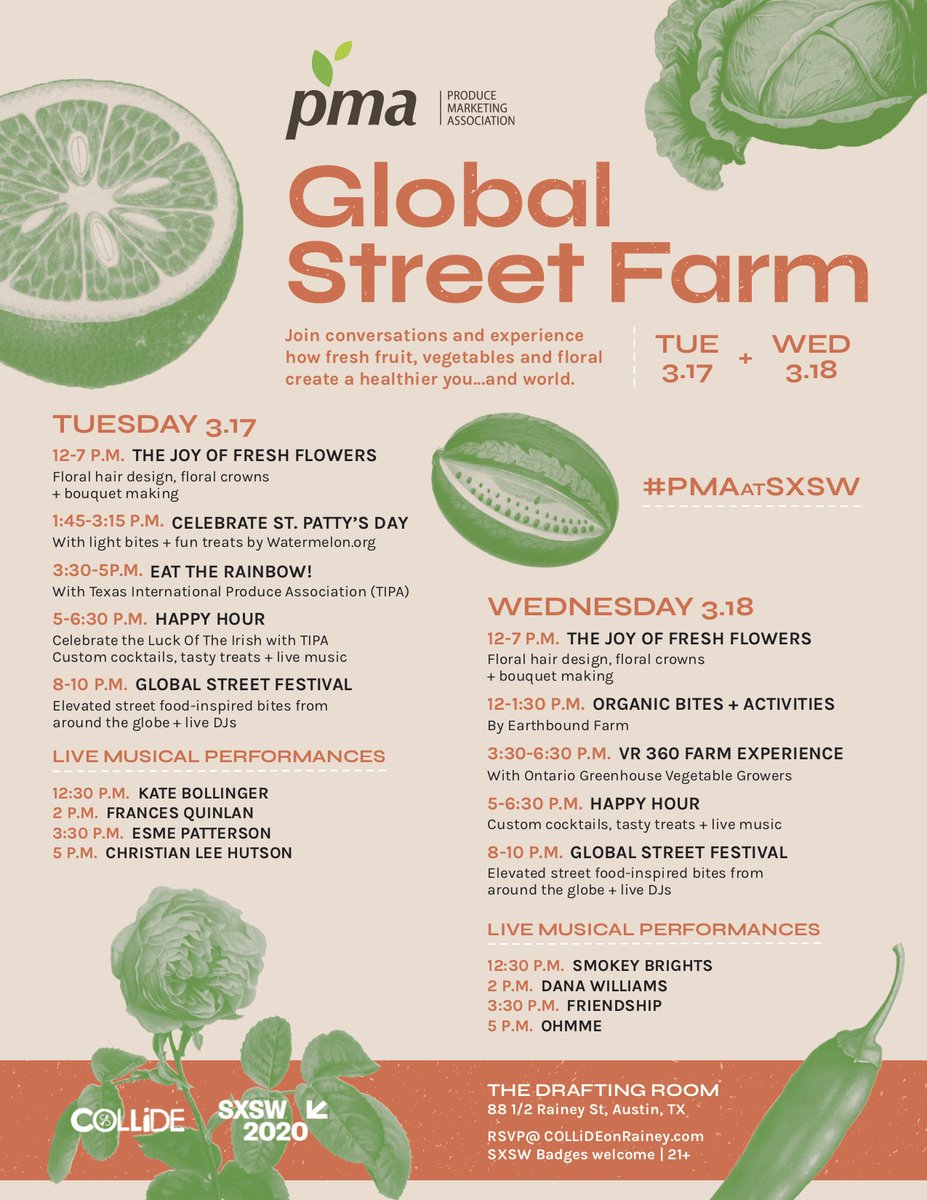 Do512's tweet photo. Time to smell the roses, Austin, @PMA's Global Street Farm is coming back to
@SXSW for another year of fresh florals and yummy fruits and vegetables!
RSVP now: https://t.co/xUIkysLtoj
#PMAatSXSW #CollideOnRainey #SXSW @culturecollide https://t.co/39M2vew4uL