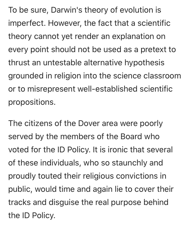 MNaturalism's tweet image. My favorite part of the Kitzmiller decision (from the conclusion, Section H).

en.m.wikisource.org/wiki/Kitzmille…