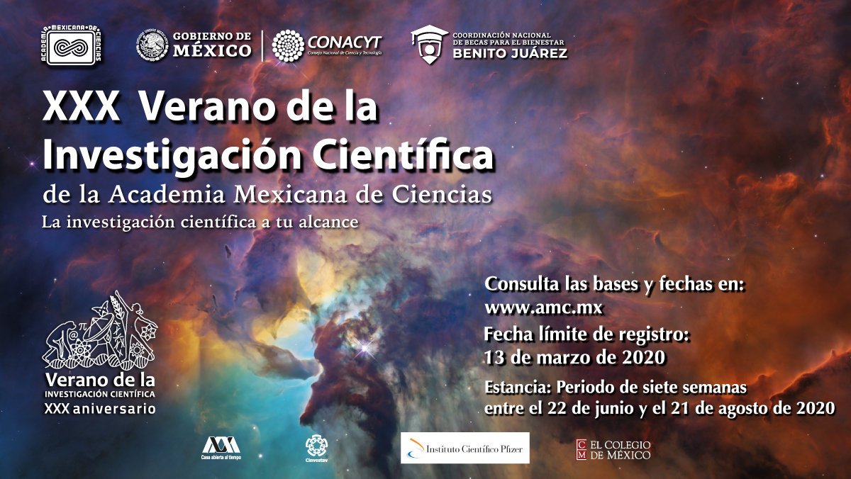 amciencias's tweet photo. La AMC, el @Conacyt_MX, las @BecasBenito, @Yo_SoyUAM, el @cinvestav, @PfizerMx y @elcolmex convocan a participar en el XXX Verano de la Investigación Científica #VIC2020.

📢Conoce las bases en: https://t.co/3XGEVgCaVo
🗓️Fecha límite de registro: 13 de marzo de 2020 https://t.co/pvwaFSNtxD
