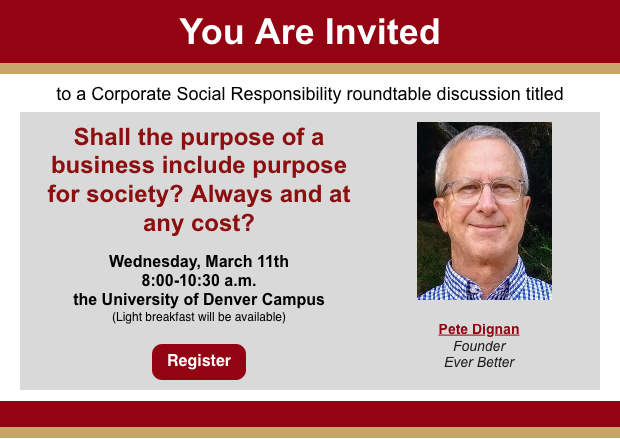 DUethics's tweet photo. After a solid discussion on the #ethics of M&amp;As, we will reconvene on March 11th @danielsatDU for a conversation titled, Shall the purpose of business include purpose for society? Always and at any cost? with Pete Dignan. 
RSVP: https://t.co/hbbtbuQp4E
#DUethics #businessethics https://t.co/2NlsFIMpIM