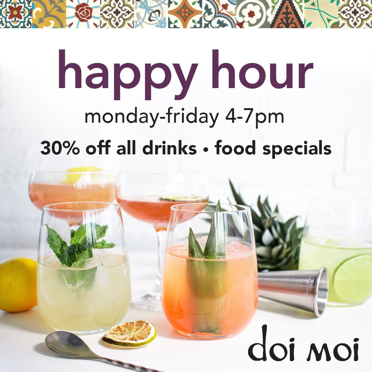 Yes, you read that right, anything you can drink is 30% off during #happyhour 😉 Check our our full Happy Hour menu here: doimoidc.com/happy-hour