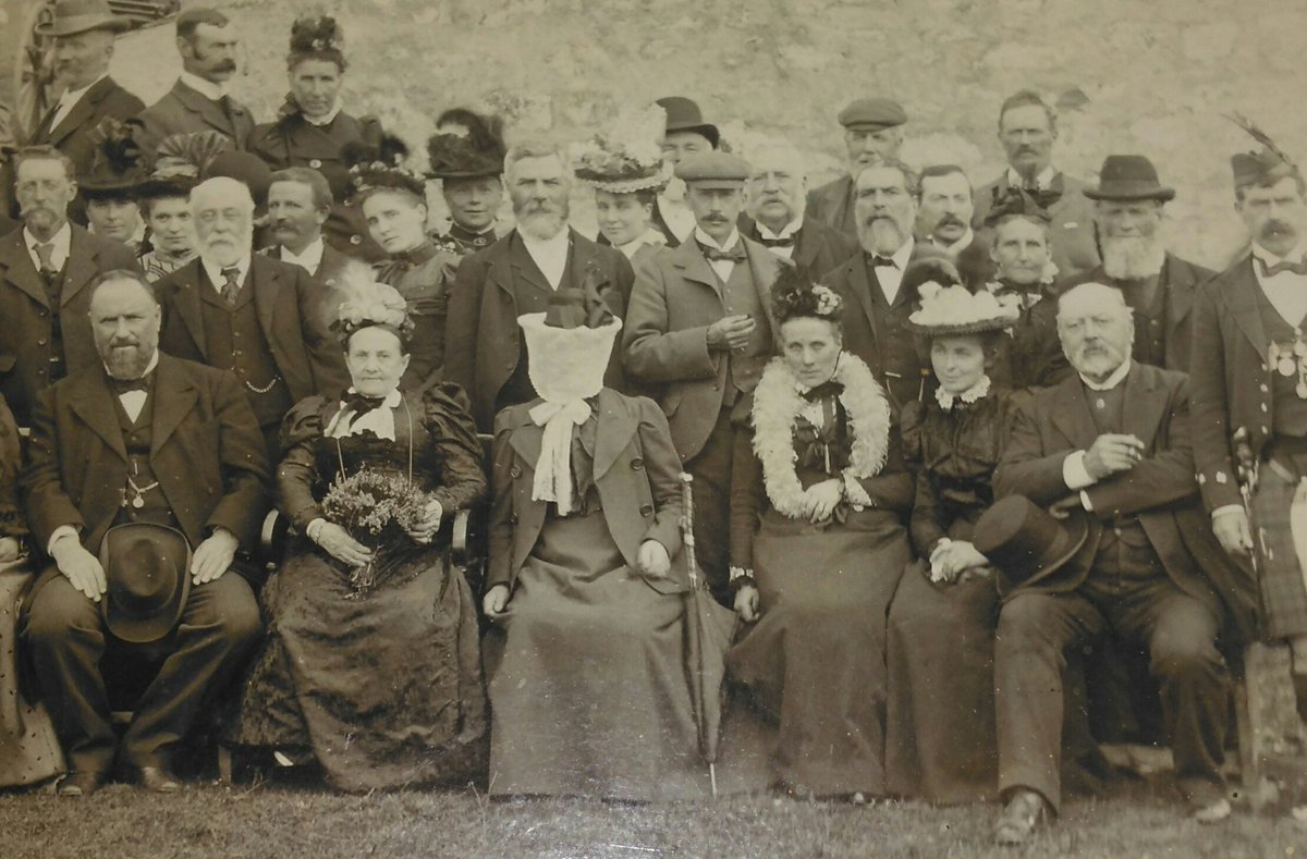 spence1773's tweet photo. Got a photo to restore, but this is puzzling. The lady in the front row, does anyone know why her face is covered up? This was taken in late victorian times in Scottish Highlands. Any Ideas,? #victorians #timteam @V_and_A https://t.co/6eltdWwIuX