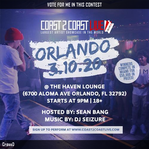 Charles35018244's tweet photo. Just voted for CrøssD to perform for $50K Prize at #Orlando 3/12/20! https://t.co/m1GYlINsXr #Coast2Coast https://t.co/Kd69AiIhz5